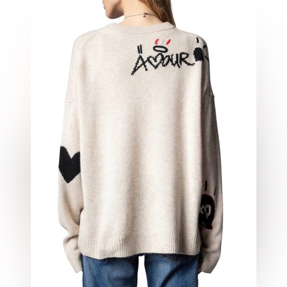 ZADIG & VOLITAIRE Sweater Marcus Jormi Cashmere Crewneck Good Vibes S NWT - Picture 4 of 16
